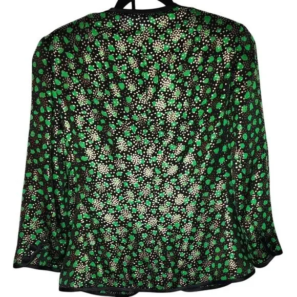 Pierre Balmain Vintage Black Green Patterned Jacket - Size 10 - Picture 2 of 10